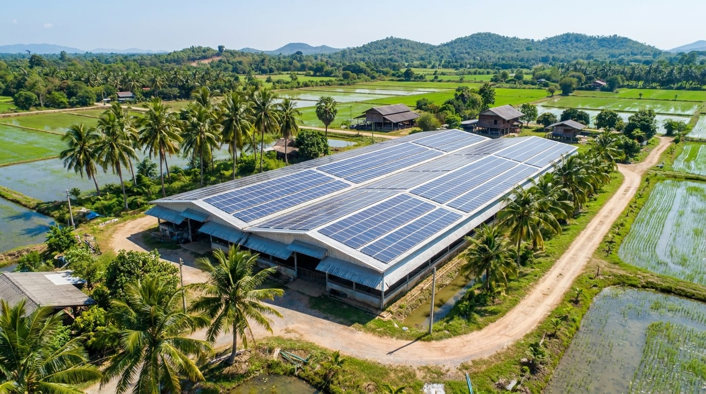 ระบบโซล่าเซลล์ฟาร์มไก่ขนาดใหญ่ 10kW พร้อมแผง Hybrid Inverter และ Battery Bank สำหรับฟาร์มเกษตรในประเทศไทย