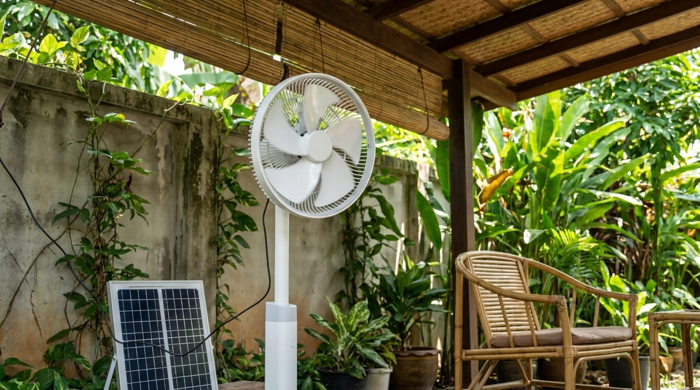 พัดลมโซล่าเซลล์ DC 12V ตั้งพื้นและพัดลมเพดาน ใช้พลังงานแสงอาทิตย์ในประเทศไทย