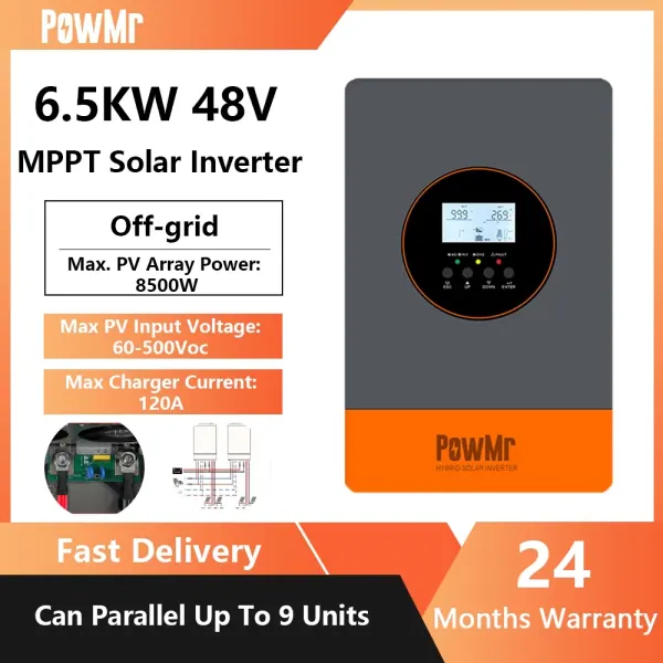 PowMr MPPT 6.5KW On/Off-grid 230Vac — ขนานได้ 9 เครื่อง รองรับ LiFePO4 48V